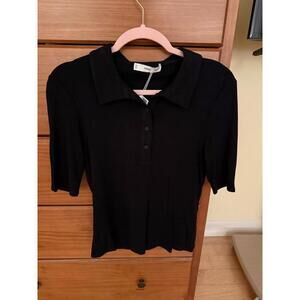 Stylish MANGO Black Polo Top - Ribbed Design